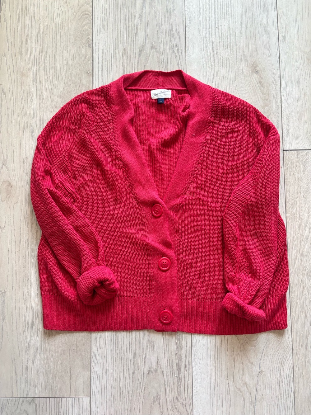 Red Button-Front Women's Cardigan Sweater
